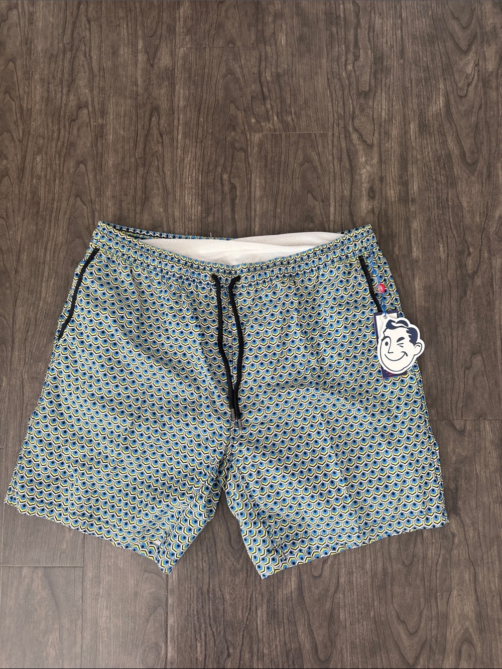 Mr.Swim Men's Blue & Yellow Patterned Swim Trunks